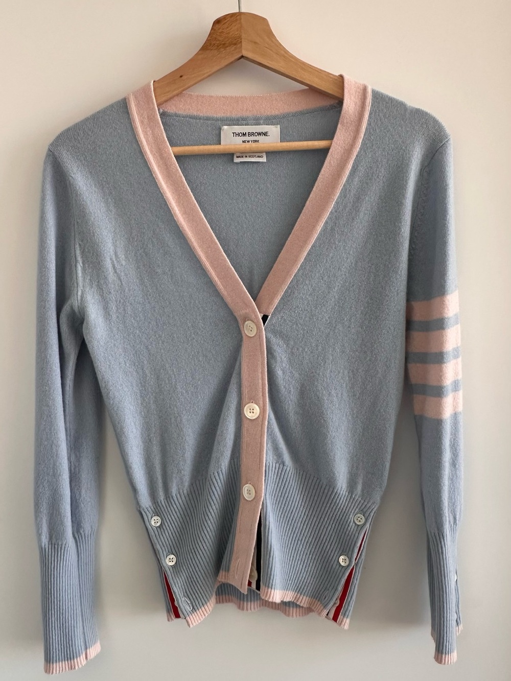 Thom Browne Cashmere 4-Bar Cardigan Blue Pink -Size 38